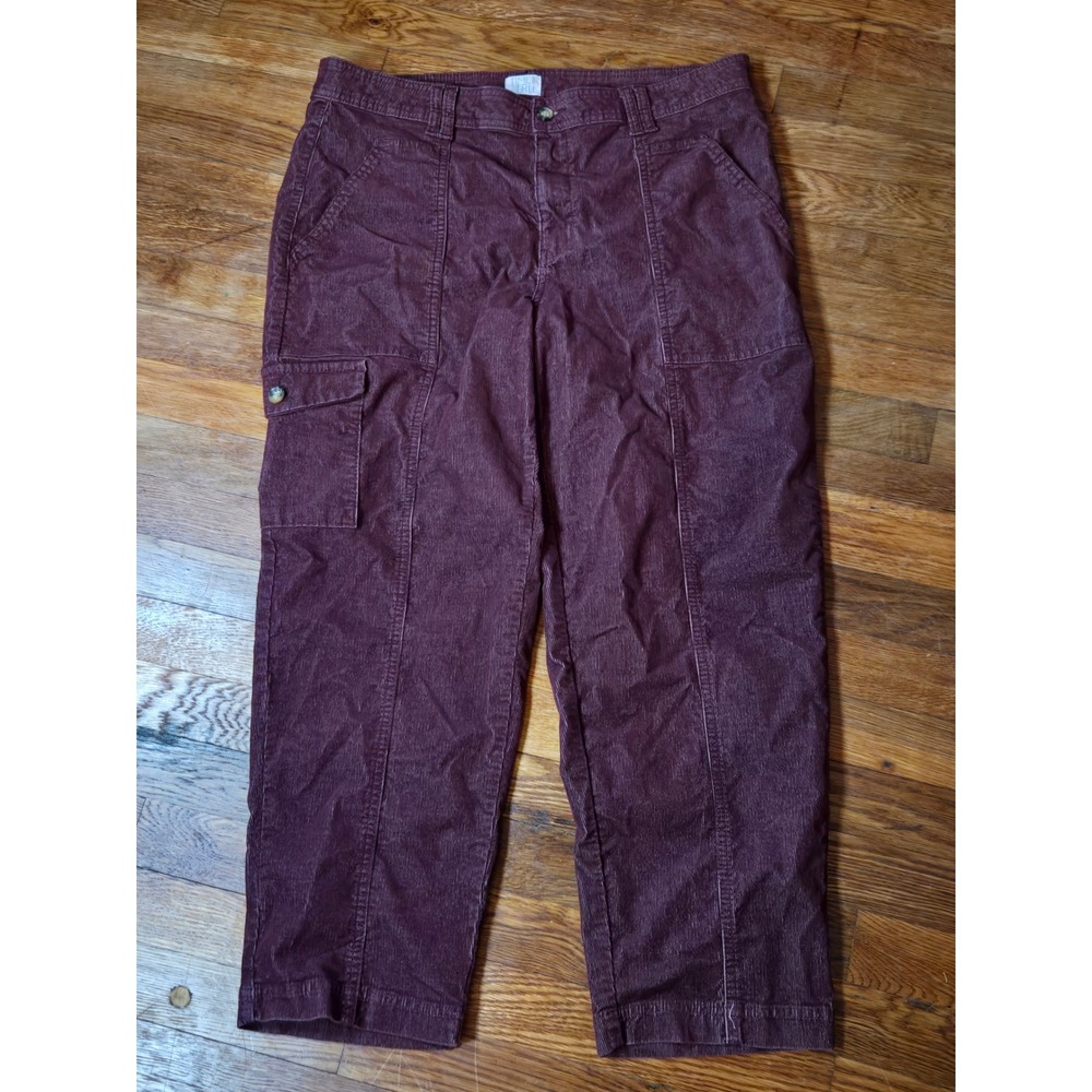 Time and Tru Burgundy Plum Corduroy Cargo Pants Womens 16 Straight Leg Boho